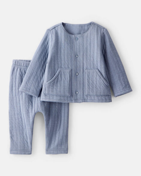 baby boy 2-piece quilted long-sleeve sweater & pant set - blue