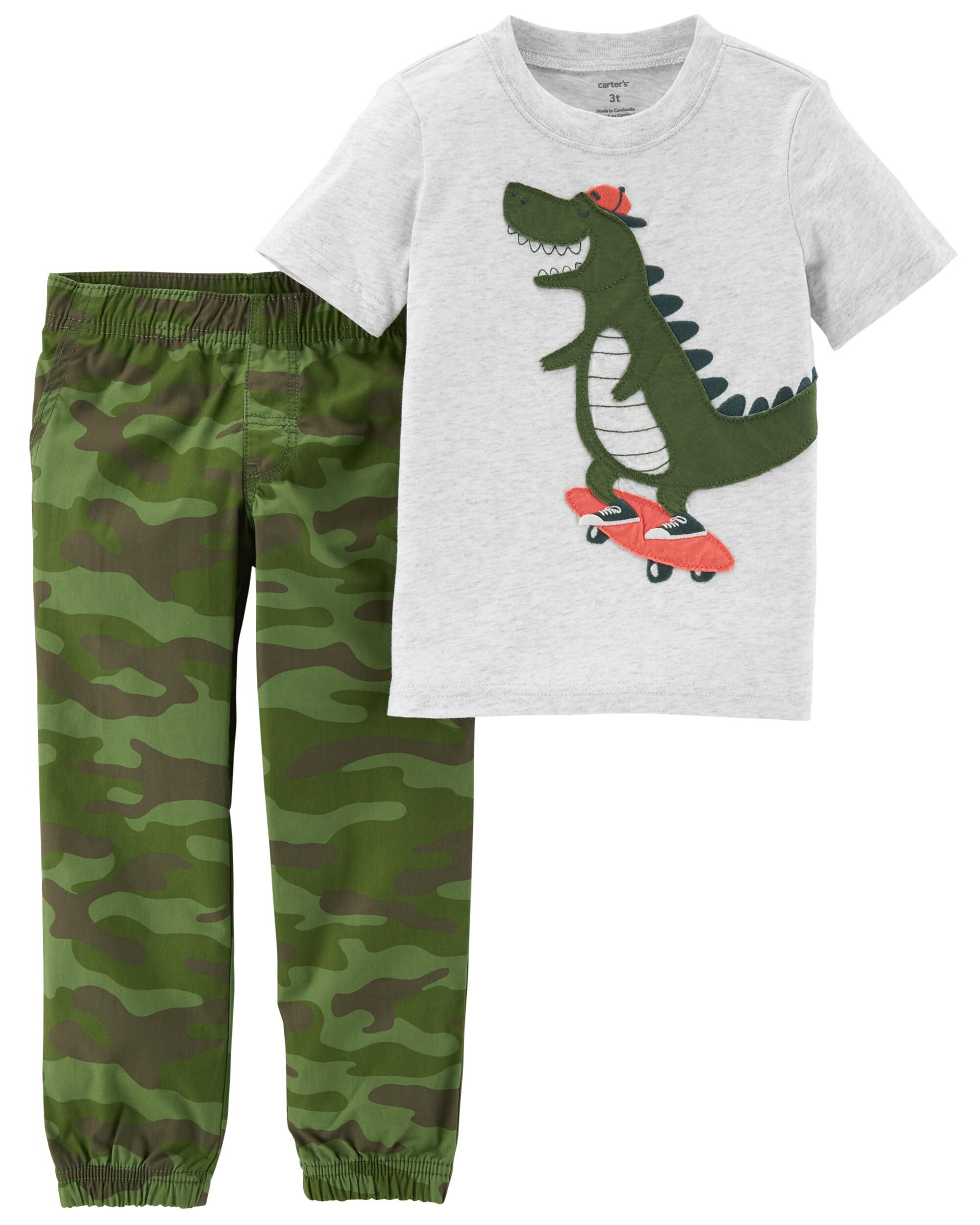 2-Piece Dinosaur Tee & Camo Pant Set