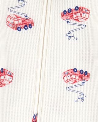Product image 2 of Toddler Fire Truck Print Waffle Knit Footie 1-Piece Pajamas