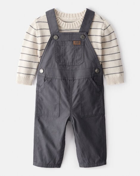 baby boy 2-piece stripe sweater & overall set - grey