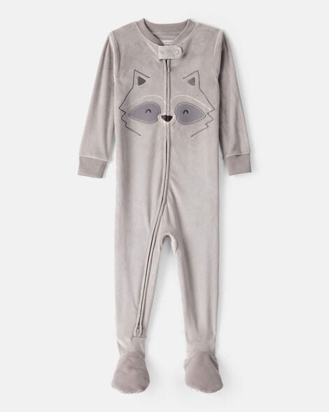 toddler boy raccoon dreamplush long-sleeve snug fit 1-piece pajamas - grey