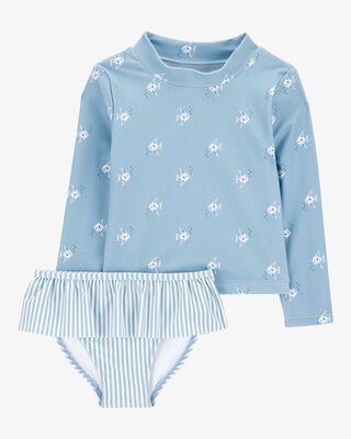 Product image 1 of Toddler 2-Piece Shell Striped Long-Sleeve Rashguard Swim Set - Blue