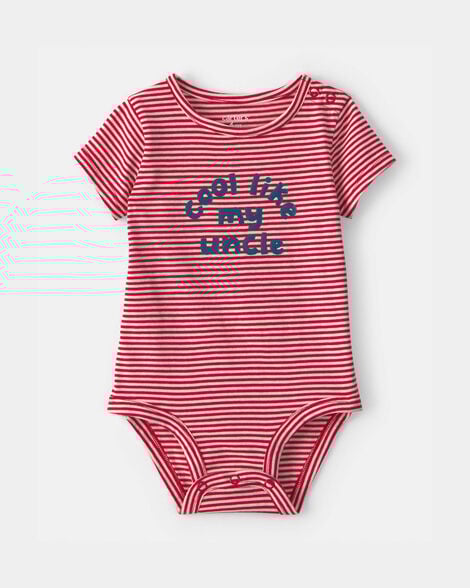 baby 'cool like my uncle' striped graphic bodysuit - red