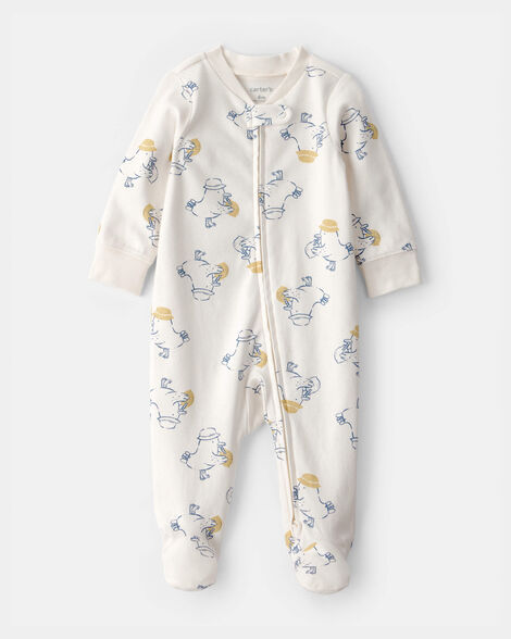 baby duck 2-way zip 100% cotton sleep & play pajama - cream