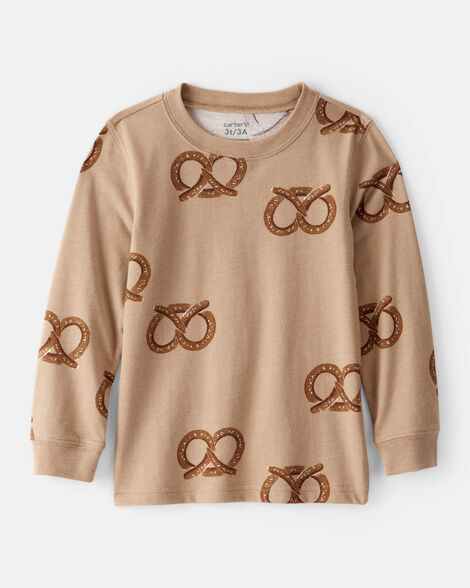 toddler boy pretzel print long-sleeve tee - brown