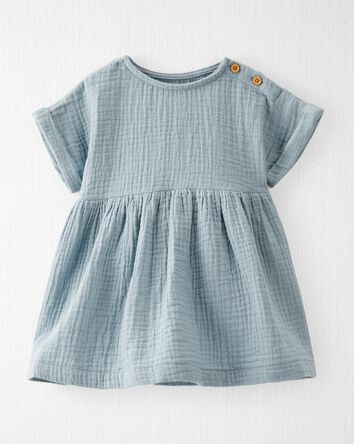 Toddler Organic Cotton Gauze Dress in Blue
