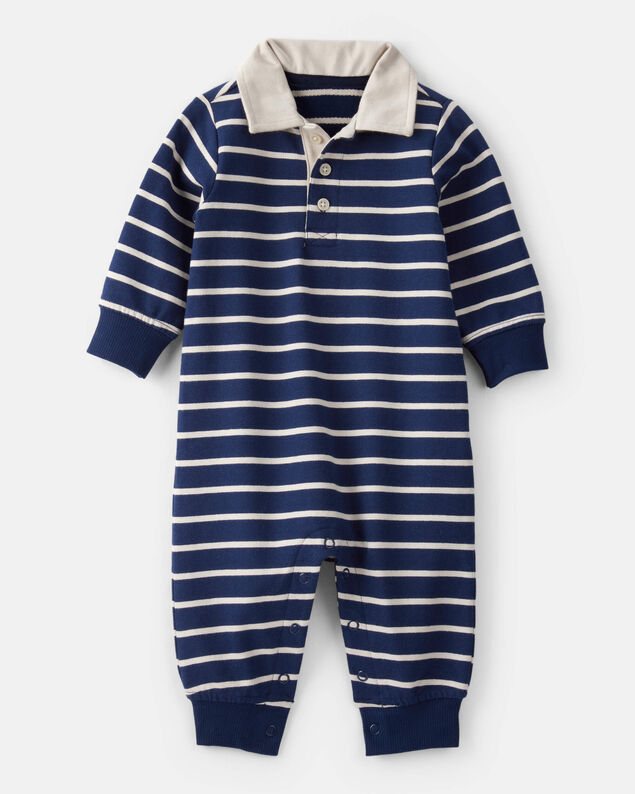 Product image 1 of Baby Boy Cotton Long-Sleeve Polo Jumpsuit - Navy/White