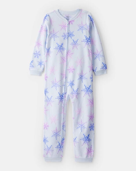girls snowflake fleece long-sleeve loose fit 1-piece pajamas - blue