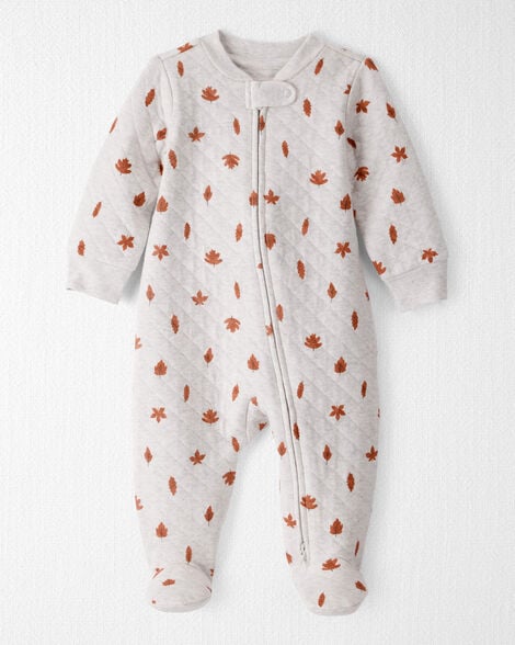 Baby Quilted Sleep & Play Pajamas Made with Organic Cotton in Leaves Print