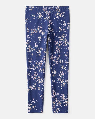 Girls Smiley Face Print Cotton Pull-On Stretch Leggings - Black