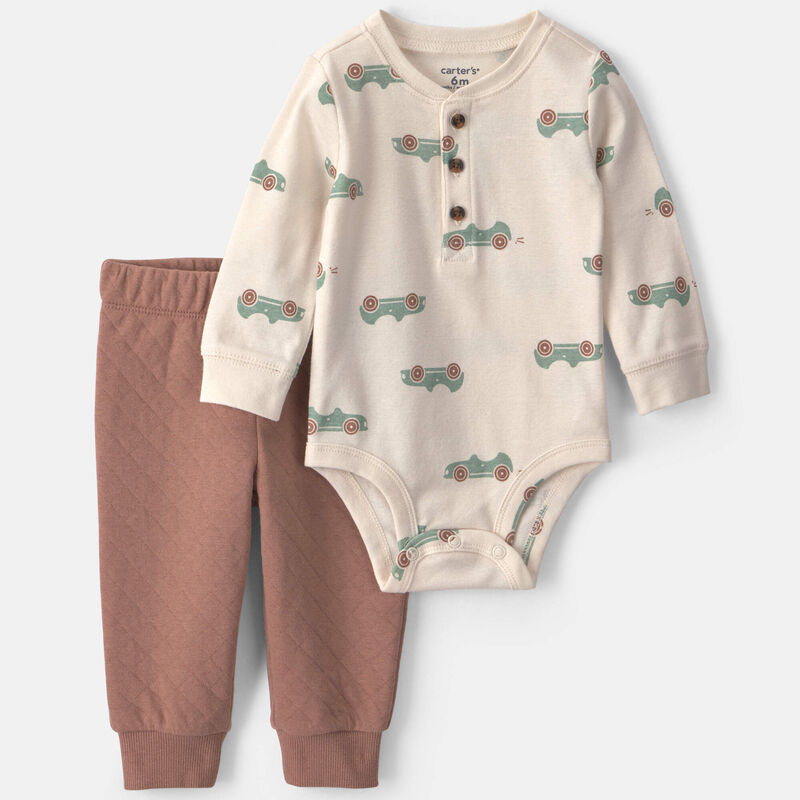 Baby Boy 2-Piece Car Long-Sleeve Bodysuit & Pant Set - Brown/Cream