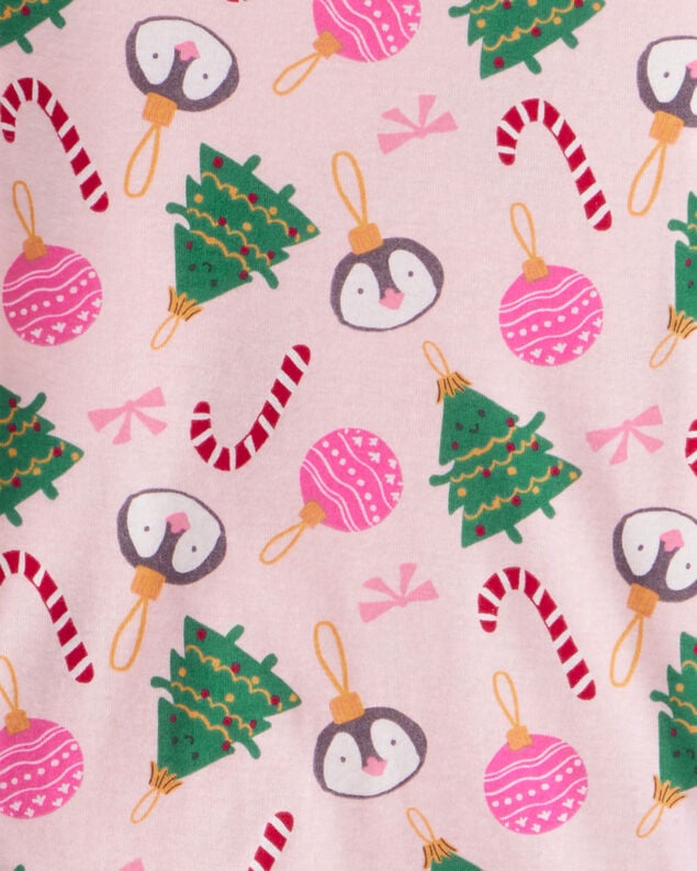 Product image 2 of Kid Christmas Ornament Print 100% Cotton Long-Sleeve 2-Piece Pajamas - Pink