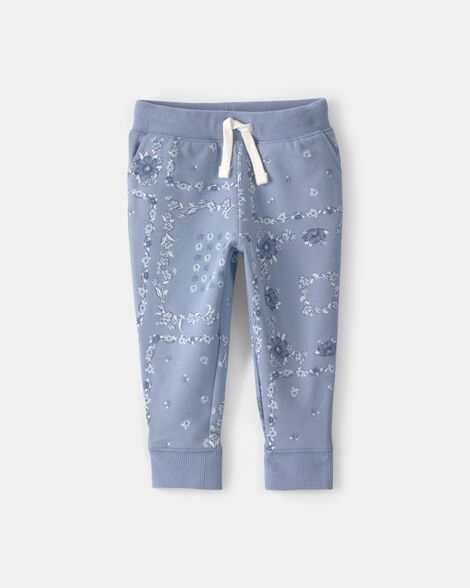 Baby Girl Floral Drawstring Knit Joggers - Blue