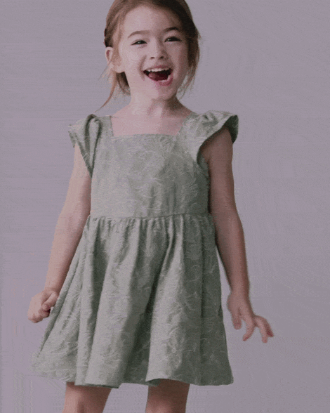 Toddler Girl Embroidered Flutter Sleeve Dress in Floral Print - Green