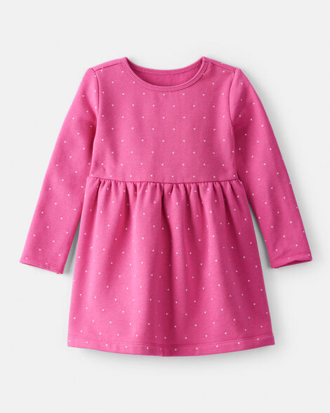 toddler girl daydream fleece polka dot knit dress - pink