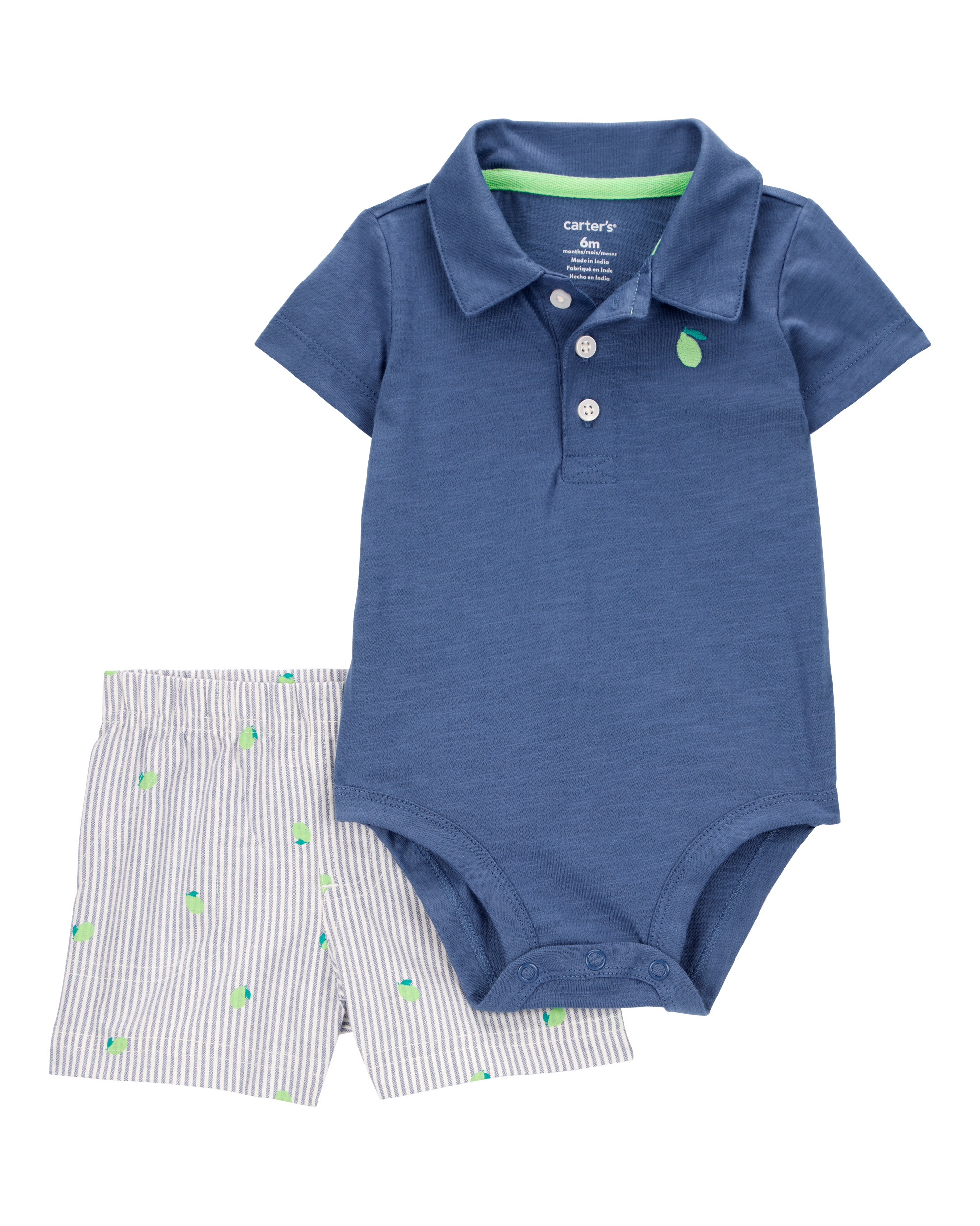 Baby Boy 2-Piece Polo Bodysuit & Striped Short Set - Navy