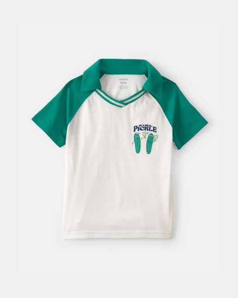 toddler boy pickleball polo shirt - green/ivory