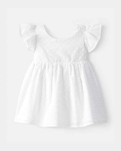 Baby Girl Swiss Dot Ruffle Dress - White