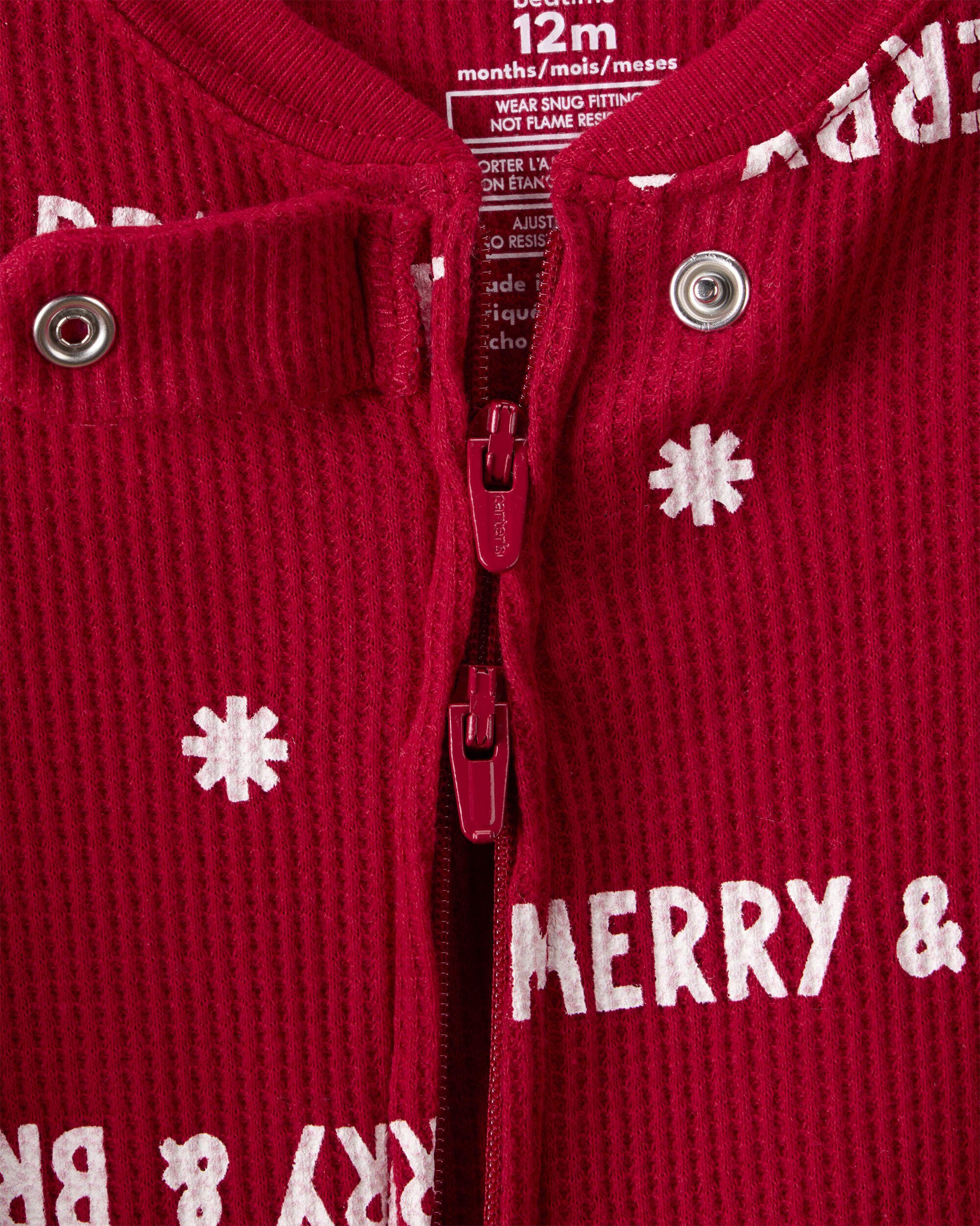 Baby Merry & Bright Christmas Cotton Long-Sleeve Loose Fit 2-Way Zip 1-Piece Pajamas - Red