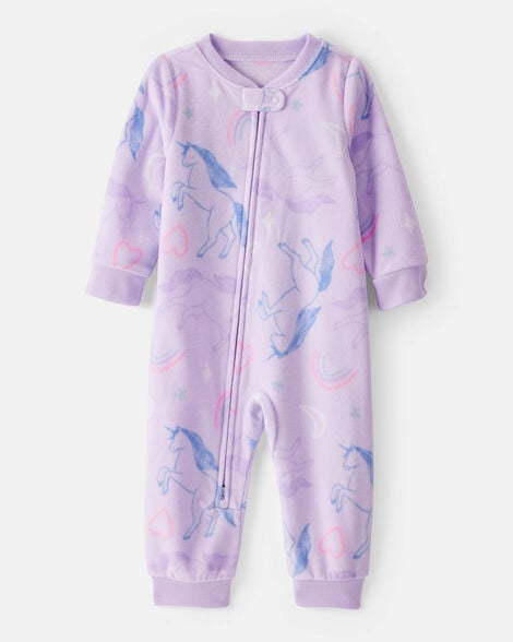 toddler girl unicorn loose fit long-sleeve 1-piece pajamas - purple