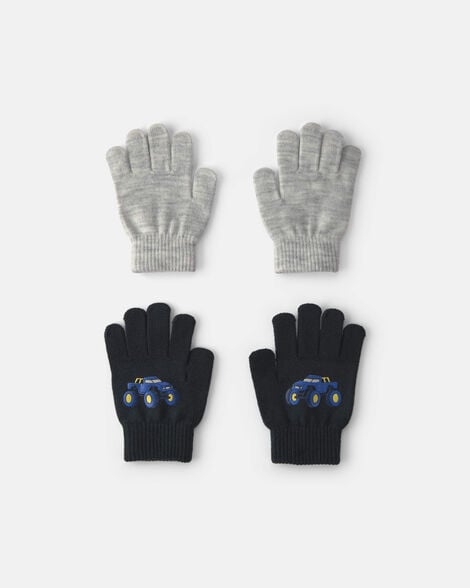 boys 2-pack monster truck winter gloves - black/grey