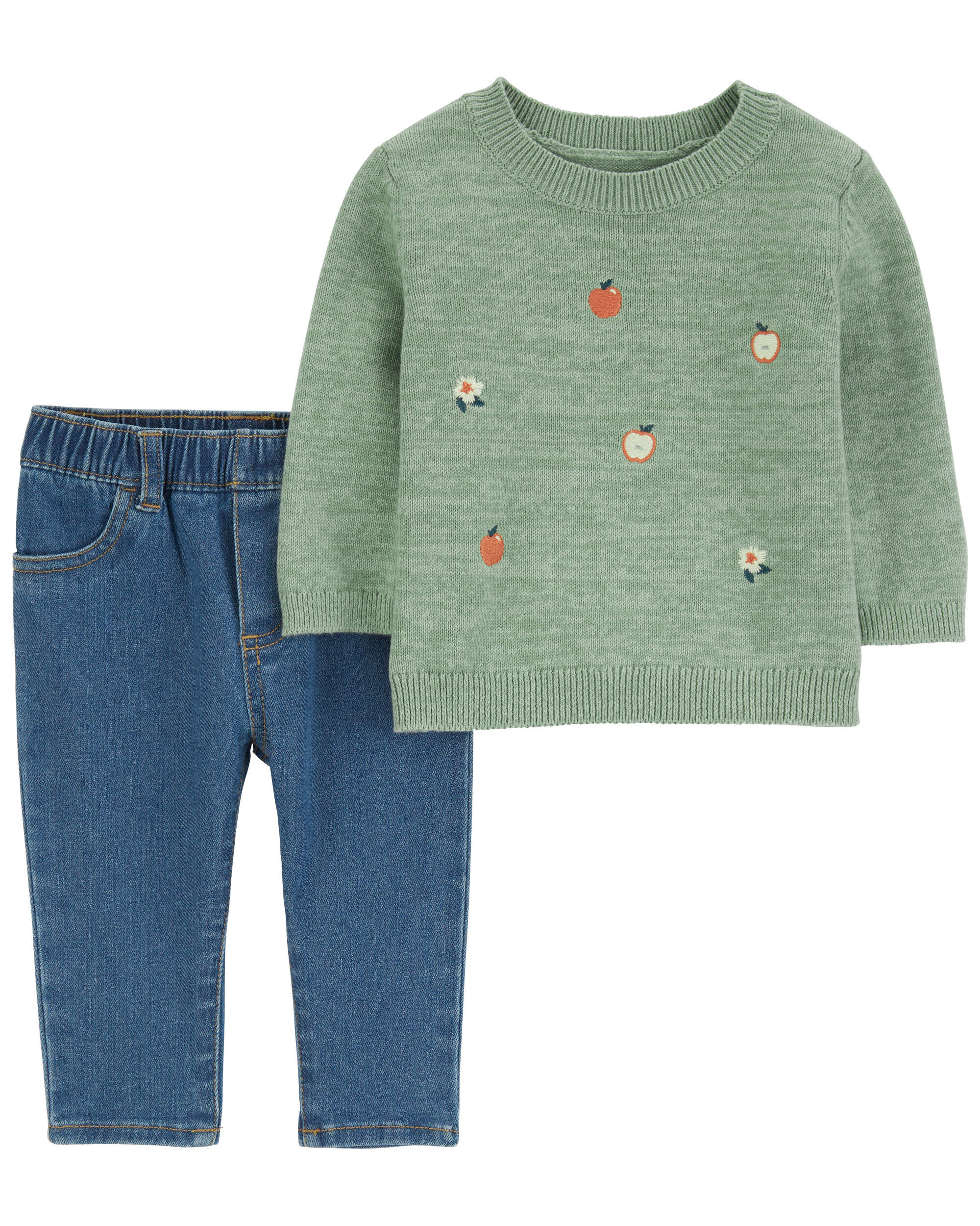 送料無料 いくらから 2-Piece Baby Apple Carter's - Set Pant Denim & Sweater おくるみ+ブランケット