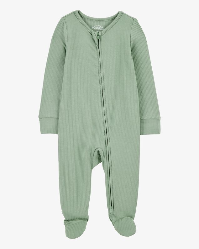 Product image 1 of Baby Solid 2-Way Zip PurelySoft Sleep & Play Pajamas - Green