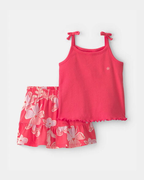 baby girl 2-piece floral top & skirt set - orange