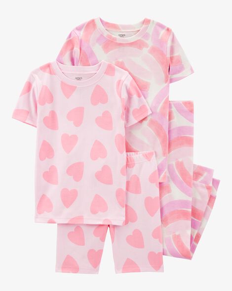 Product image 1 of Kid 4-Piece Rainbow Heart 100% Snug Fit Cotton Pajamas - Pink