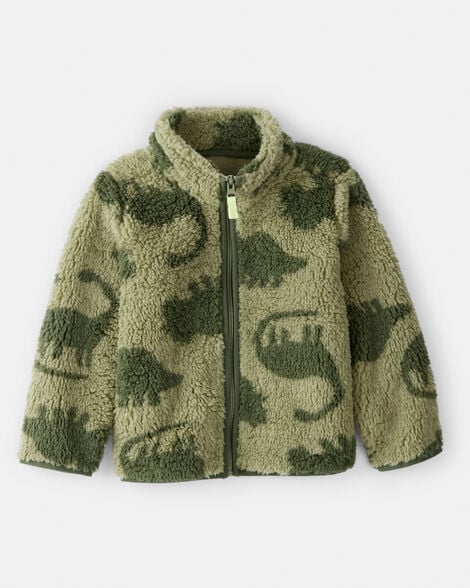 toddler boy dinosaur sherpa zip-up jacket - green