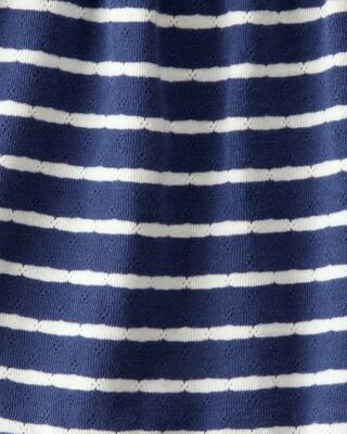 Product image 2 of Baby Pointelle Striped Ruffle  Short-Sleeve Bodysuit - Navy/White
