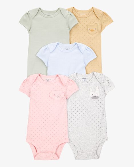 Product image 1 of Baby Girl 5-Pack Animal Short-Sleeve Cotton Bodysuits