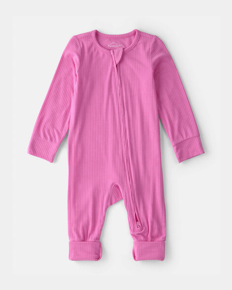 baby girl purelysoft 2-way zip snug fit sleep & play pajamas - pink