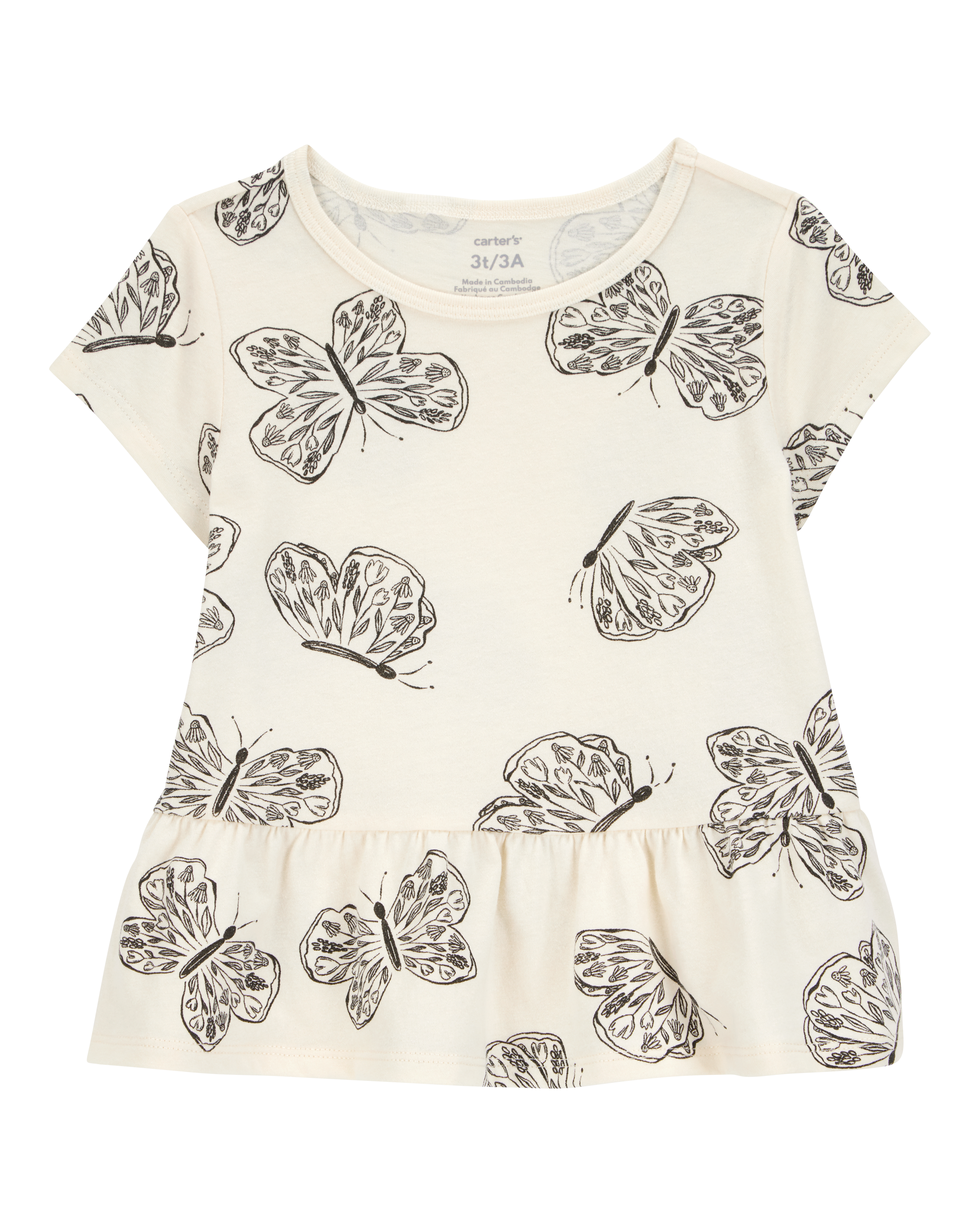 Butterfly Short-Sleeve Peplum Tee - Cream