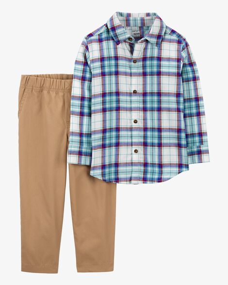 Product image 1 of Toddler 2-Piece Plaid Button-Front Shirt & Canvas Pant Set