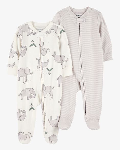  Product image 1 of Baby 2-Pack Striped Elephant 2-Way Zip Cotton Sleep & Play Pajamas