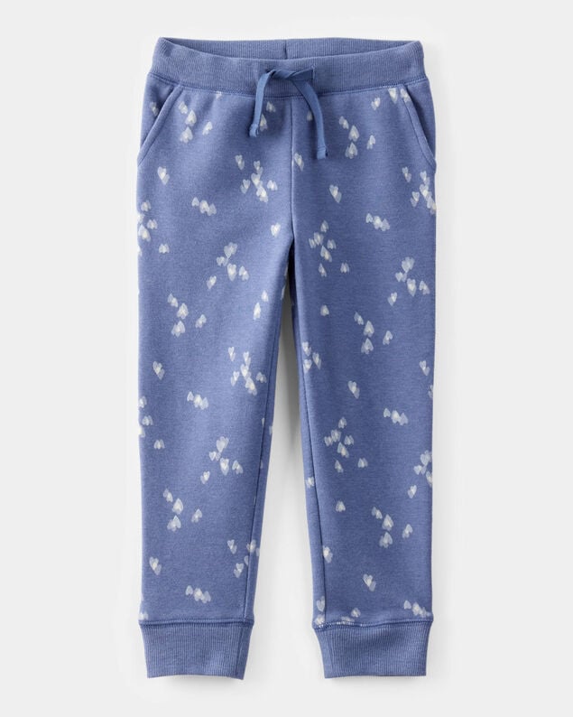 Product image 1 of Toddler Girl Heart Print Fleece Drawstring Joggers - Blue