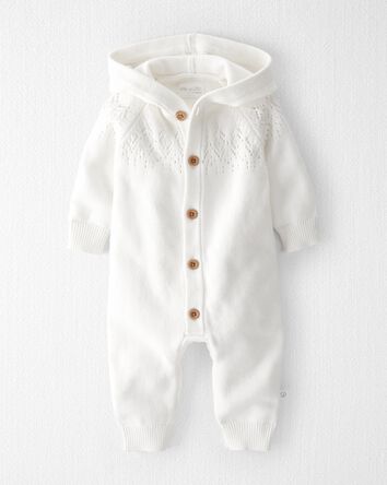 Baby Organic Cotton  Sweater Knit Pointelle Jumpsuit in Ivory