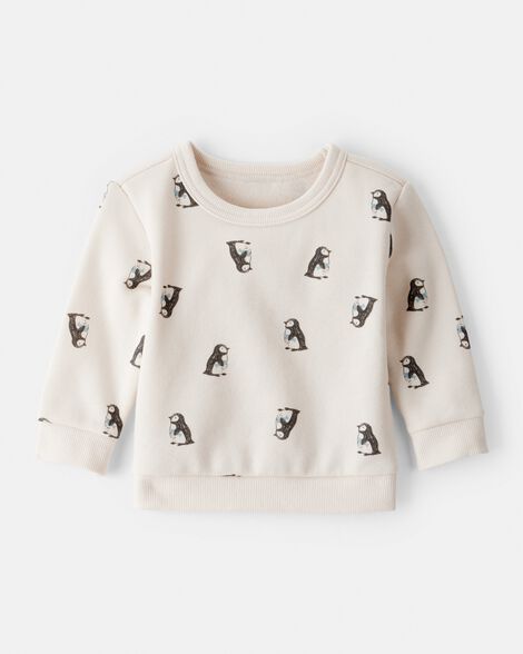 baby boy daydream fleece penguin print sweatshirt - cream