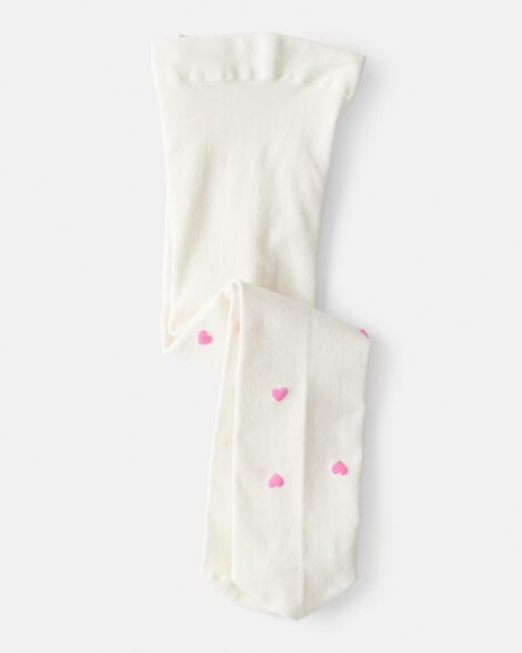 baby girl heart tights - pink/white