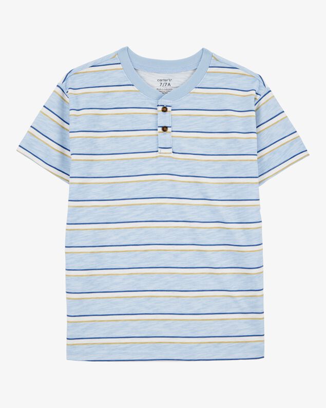 Product image 1 of Kid Striped Knit Short-Sleeve Henley - Blue