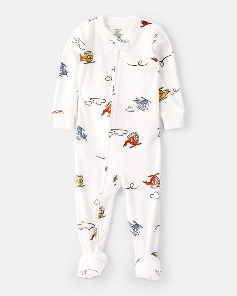 toddler boy helicopter dreamplush snug fit long-sleeve 1-piece pajamas - white