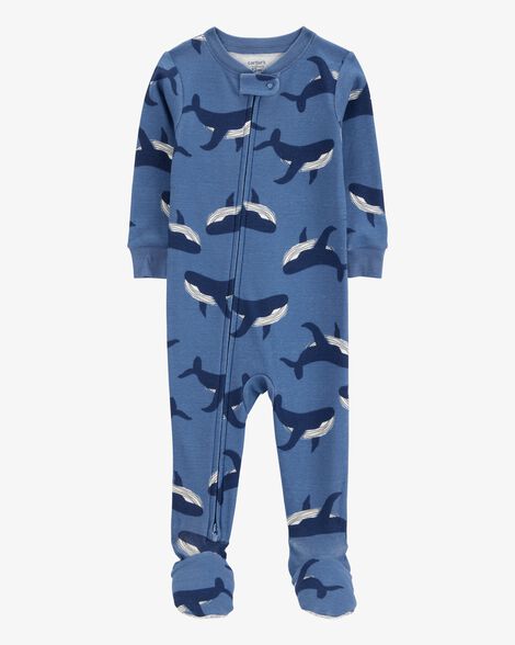  Product image 1 of Baby Whale Print Snug Fit Cotton Footie 1-Piece Pajamas - Navy