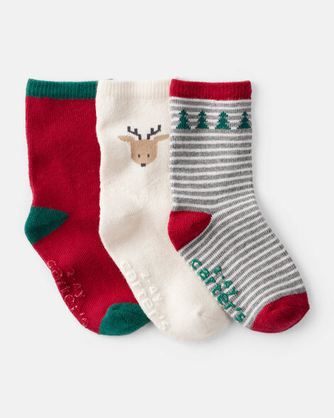 toddler boy 3-pack christmas reindeer crew socks
