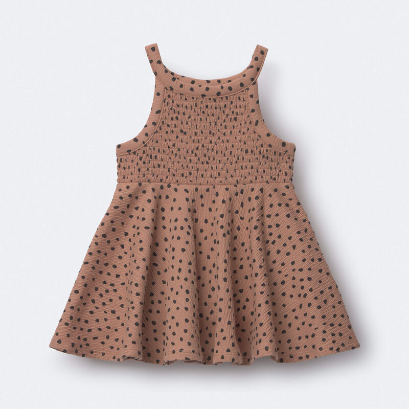 Toddler Girl Smocked Peplum Top in Dot Print - Tan