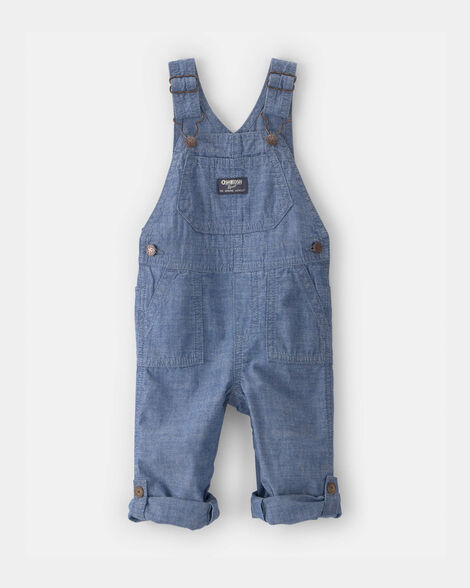 Baby Boy Chambray Cuffed Overalls - Medium Wash