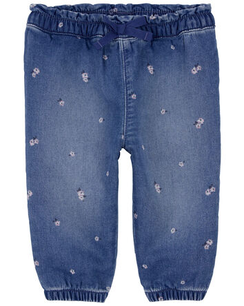 Baby Floral Print Knit-Like Denim Joggers