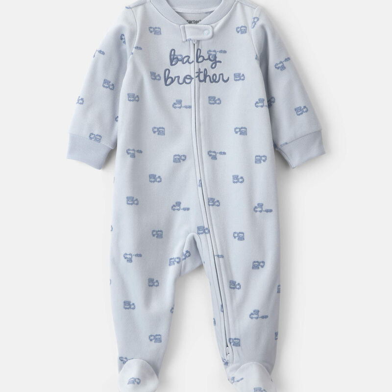 Baby Boy 'Baby Brother' Fleece 2-Way Zip Sleep & Play Pajamas - Blue