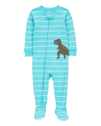 Toddler 1-Piece Striped Dinosaur 100% Snug Fit Cotton Footie Pajamas