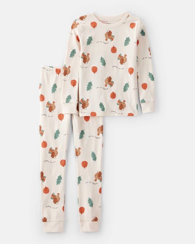 Product image 1 of Kid Thanksgiving Print 100% Cotton Long-Sleeve 2-Piece Pajamas - White